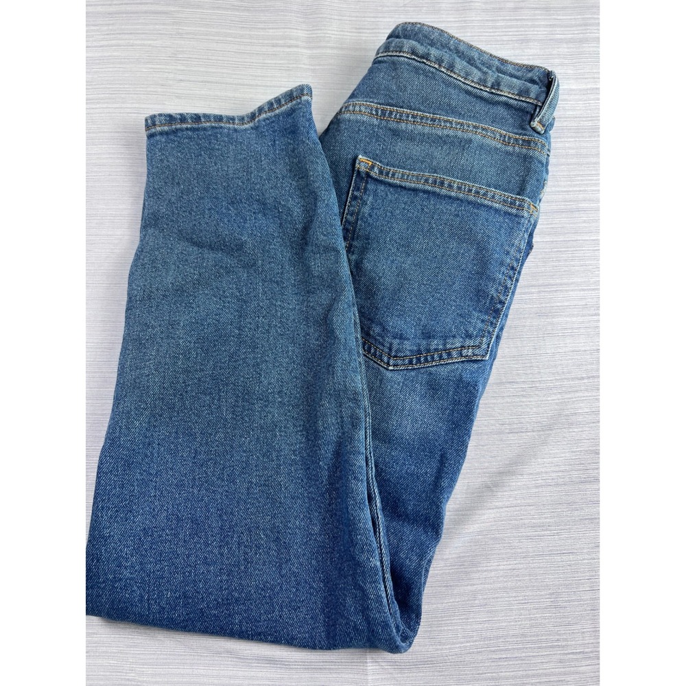 ASOS Denim High Waisted Mom Jeans Blue Straight Leg Size UK 26/26 Medium Wash